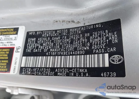 2014 Toyota Camry Le from USA, damaged, VIN 4T1BF1FK8EU440890